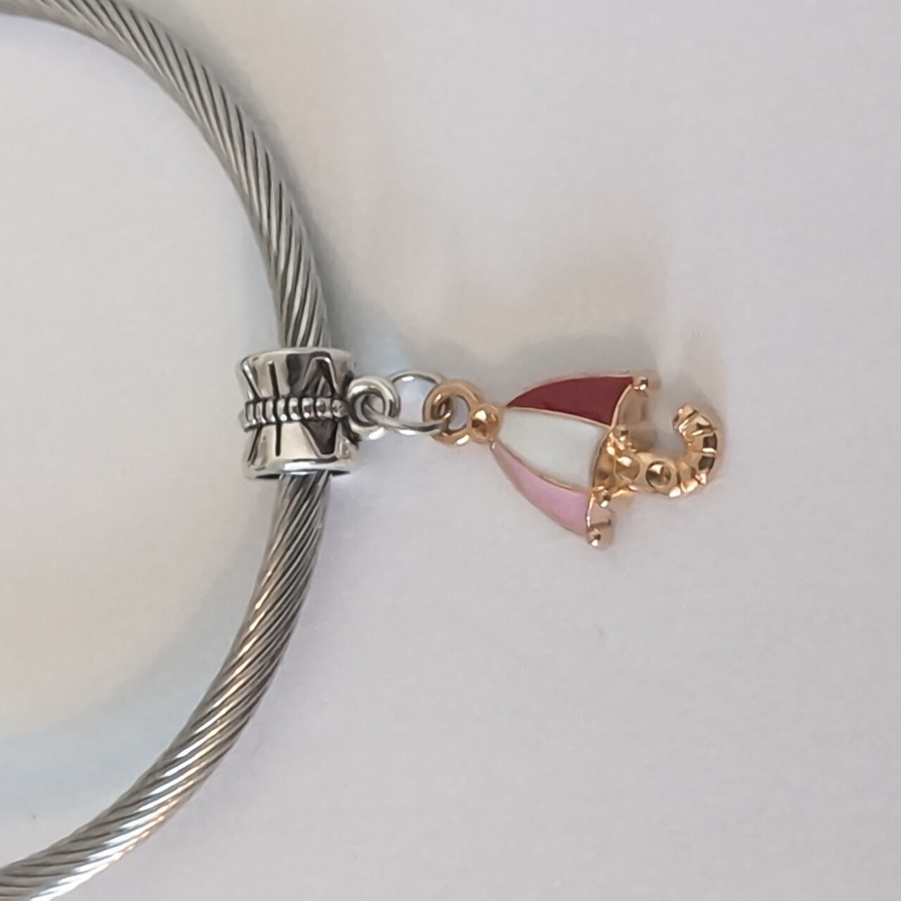 Gold Red Pink Umbrella Dangle Charm‎ for Pandora Style Bracelet
